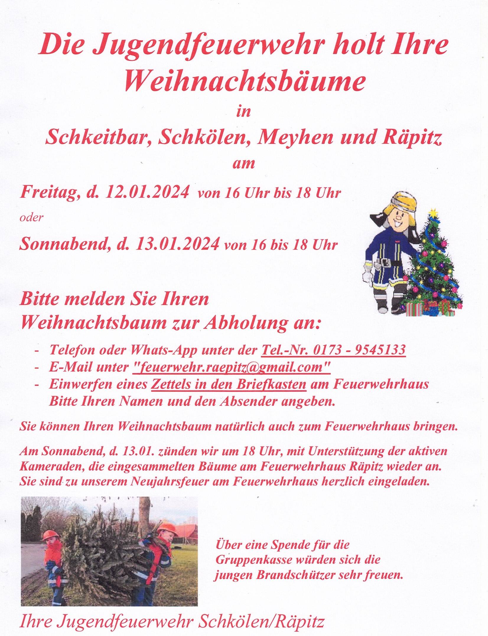 Die Jugendfeuerwehr holt Ihre Weihnachtsbäume