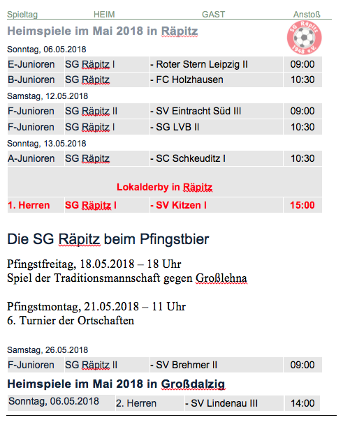 Spielplan 1805