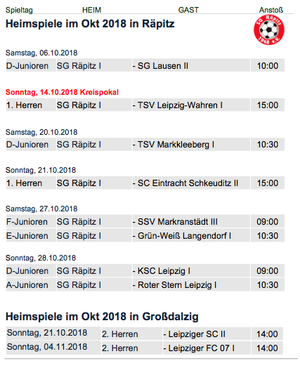 Spielplan Okt 2018