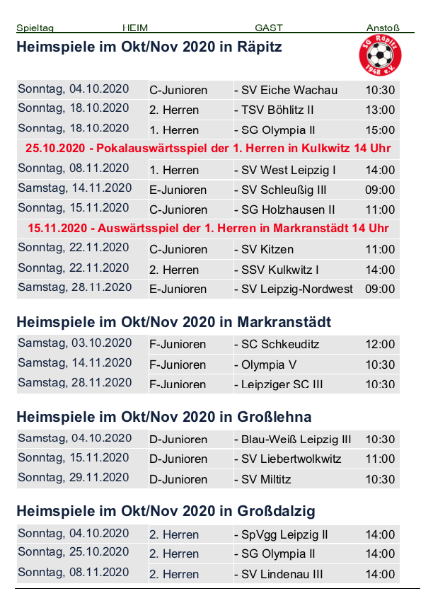 Spielplan SGR 202010